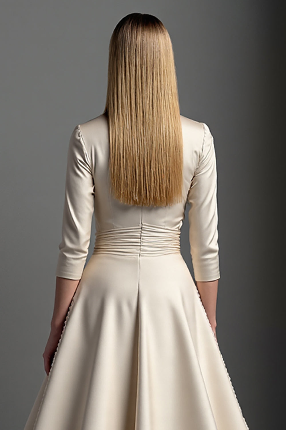 Satin Apricot A Line V Neck Long Mother Of The Bride Dress