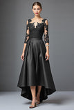 Navy 3/4 Sleeves High-Low A Line Mother Of The Bride Dress With Lace