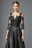 Navy 3/4 Sleeves High-Low A Line Mother Of The Bride Dress With Lace
