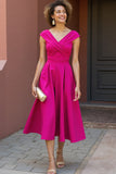 Fuchsia A Line V Neck Long Mother Of The Bride Dress