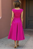Fuchsia A Line V Neck Long Mother Of The Bride Dress