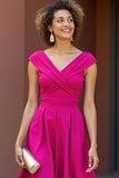 Fuchsia A Line V Neck Long Mother Of The Bride Dress