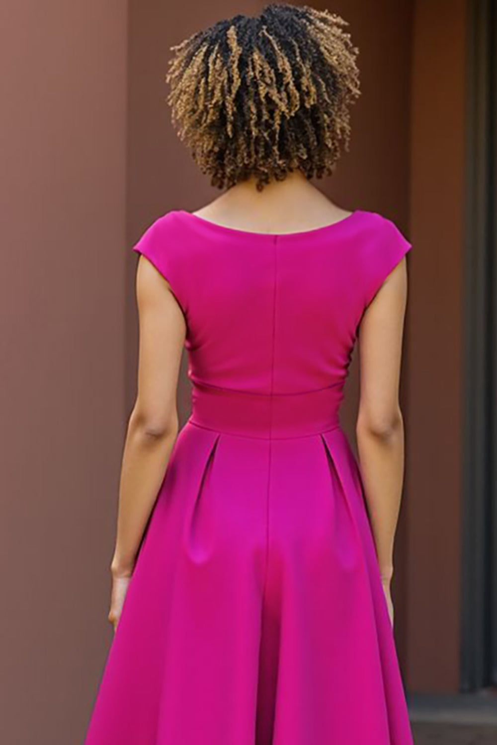 Fuchsia A Line V Neck Long Mother Of The Bride Dress