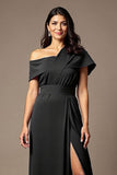 Black One Shoulder A Line Long Mother Of The Bride Dress With Slit