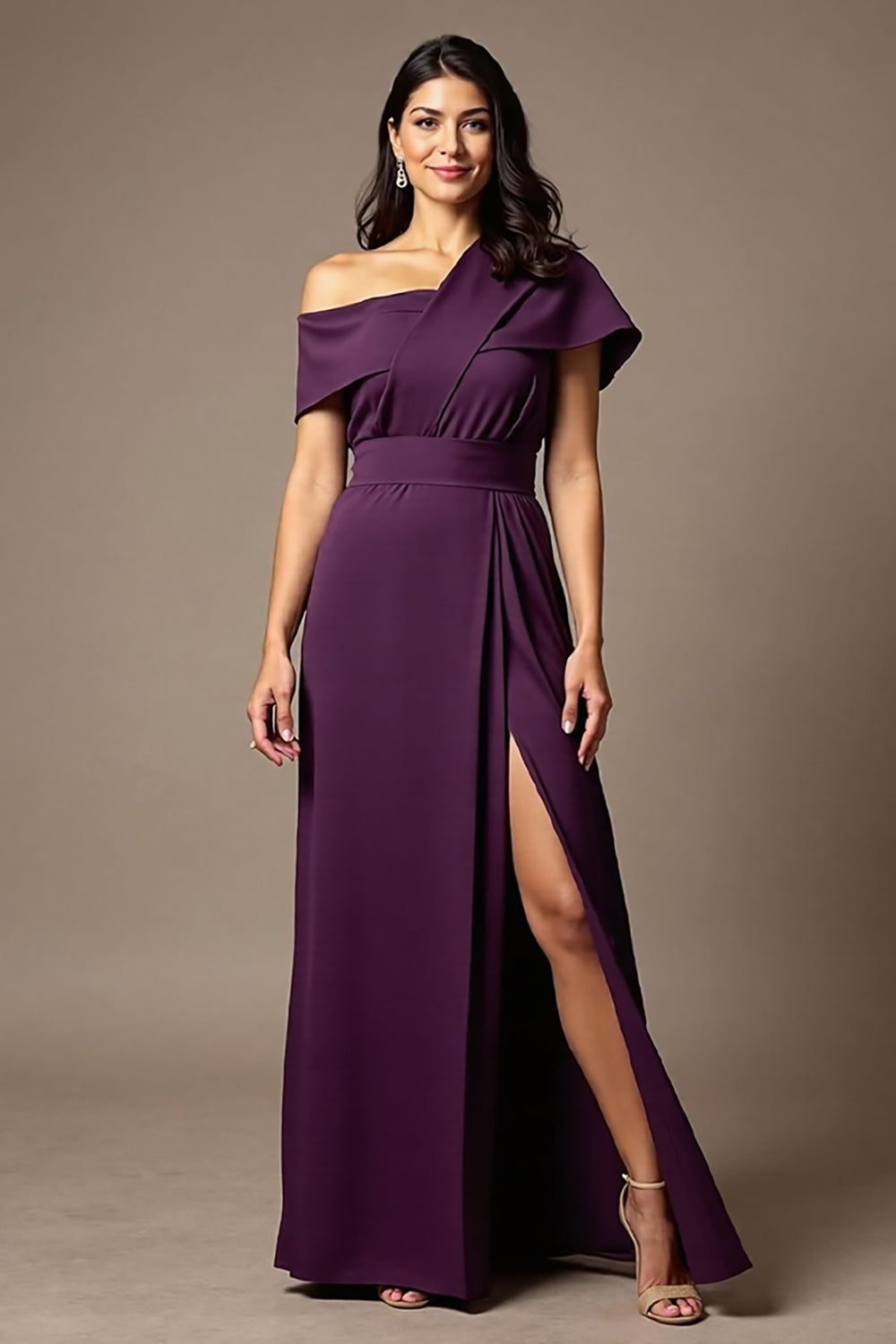 Black One Shoulder A Line Long Mother Of The Bride Dress With Slit