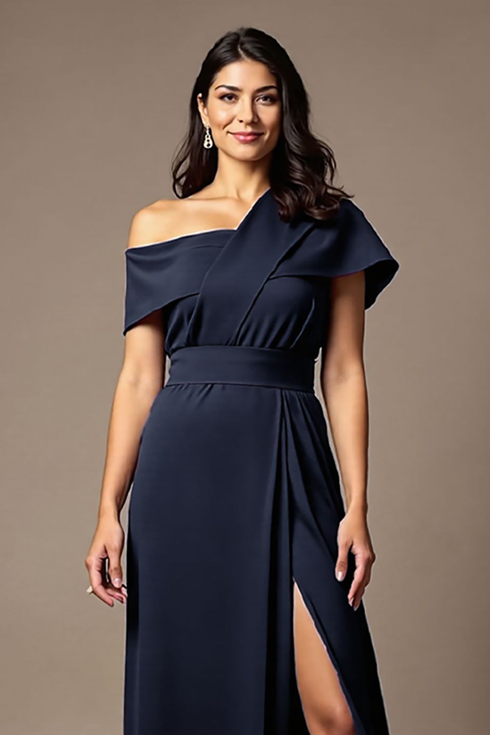Black One Shoulder A Line Long Mother Of The Bride Dress With Slit