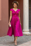Fuchsia V-Neck A Line Long Mother Of The Bride Dress