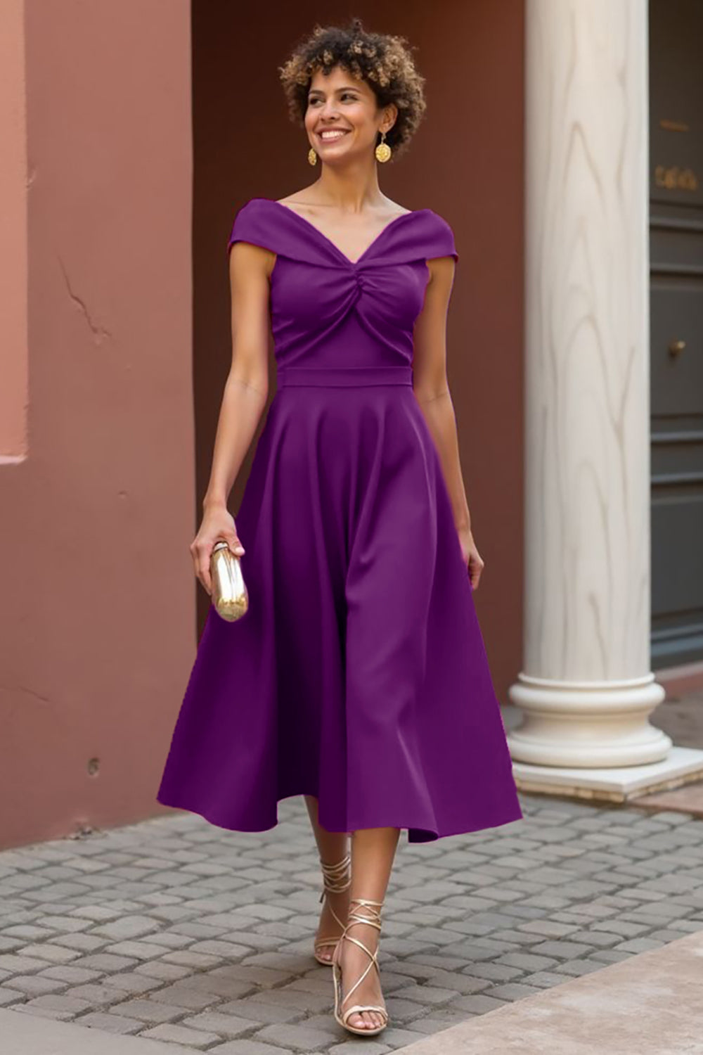 Fuchsia V-Neck A Line Long Mother Of The Bride Dress