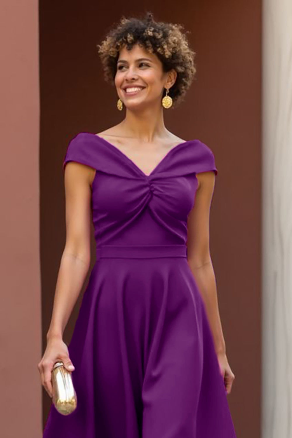 Fuchsia V-Neck A Line Long Mother Of The Bride Dress