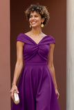 Fuchsia V-Neck A Line Long Mother Of The Bride Dress