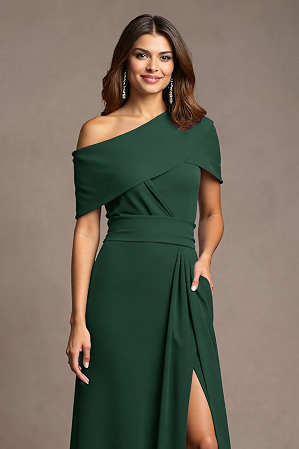 Burgundy One Shoulder A Line Long Mother Of The Bride Dress With Slit