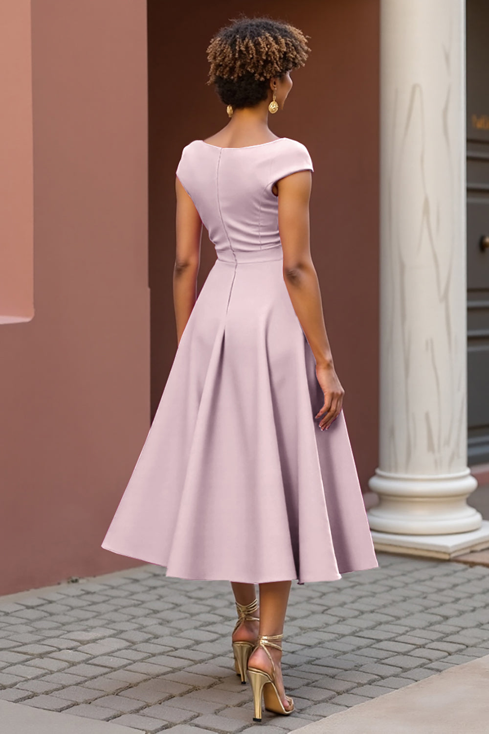 Dusty Rose A Line V Neck Ruched Long Mother Of The Bride Dress