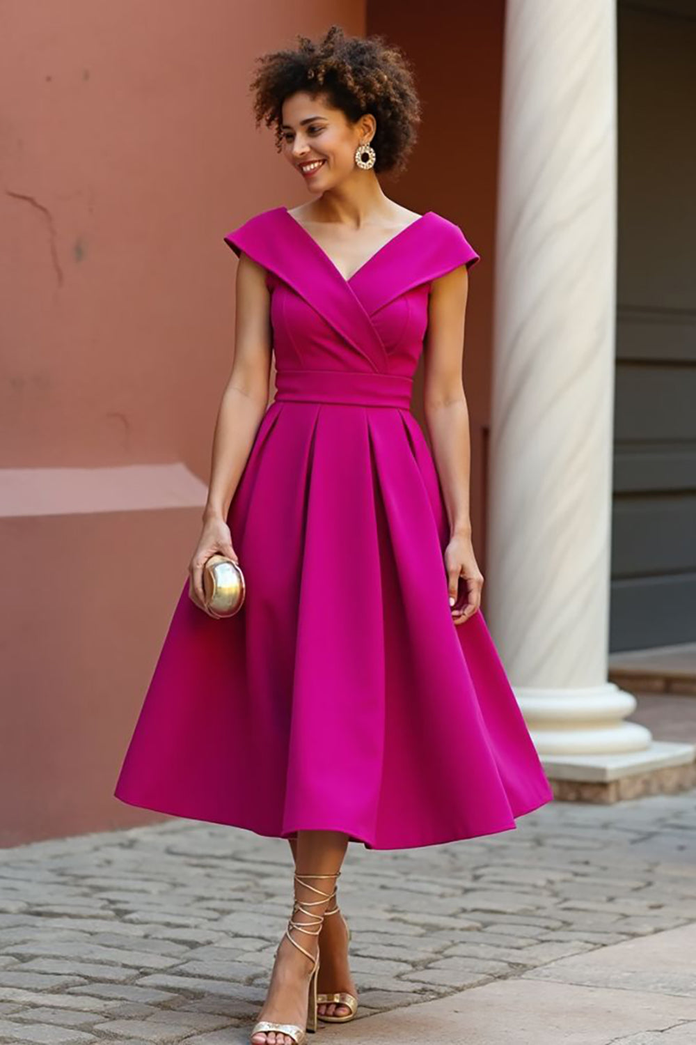 Dusty Rose A Line V Neck Ruched Long Mother Of The Bride Dress
