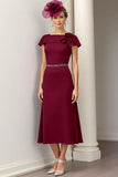 Sparkly Burgundy Floral A Line Long Mother Of The Bride Dress with Beading