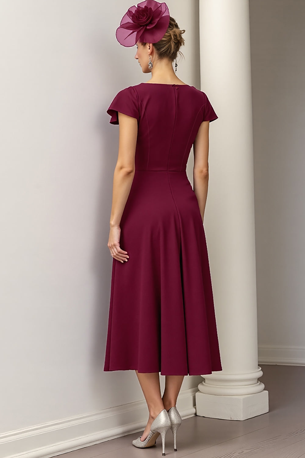 Sparkly Burgundy Floral A Line Long Mother Of The Bride Dress with Beading