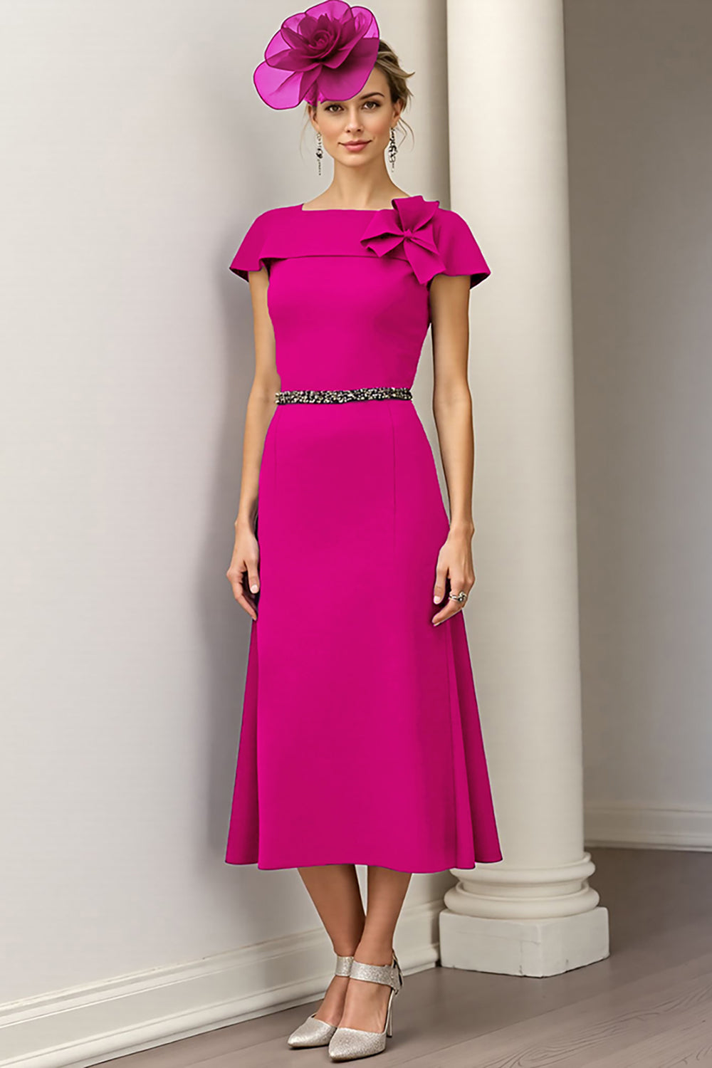 Sparkly Burgundy Floral A Line Long Mother Of The Bride Dress with Beading