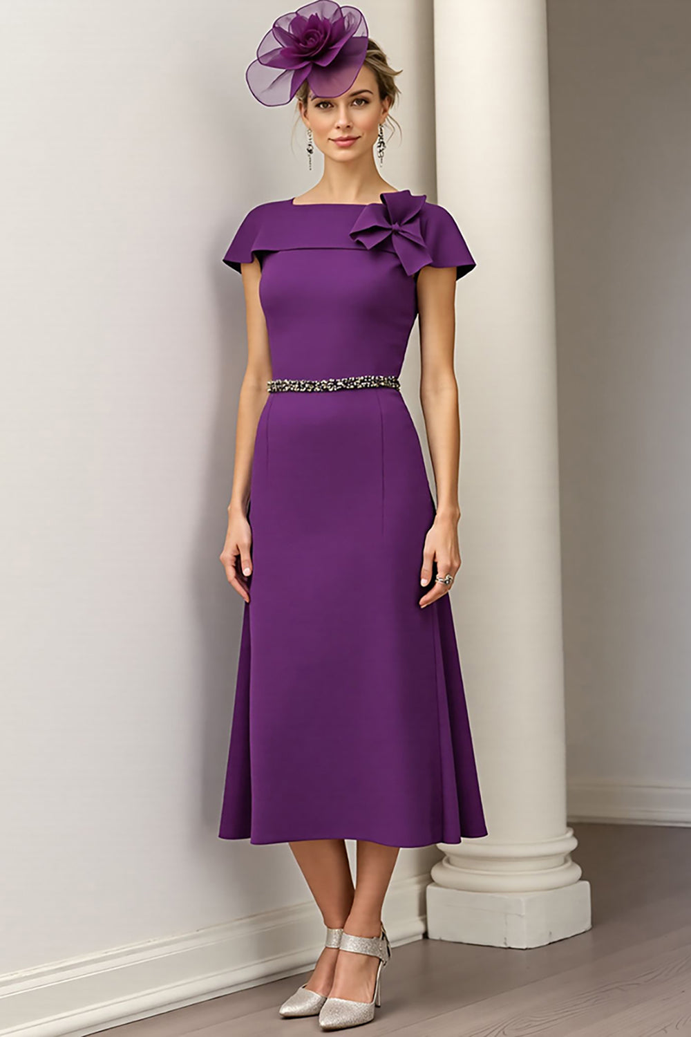 Sparkly Burgundy Floral A Line Long Mother Of The Bride Dress with Beading