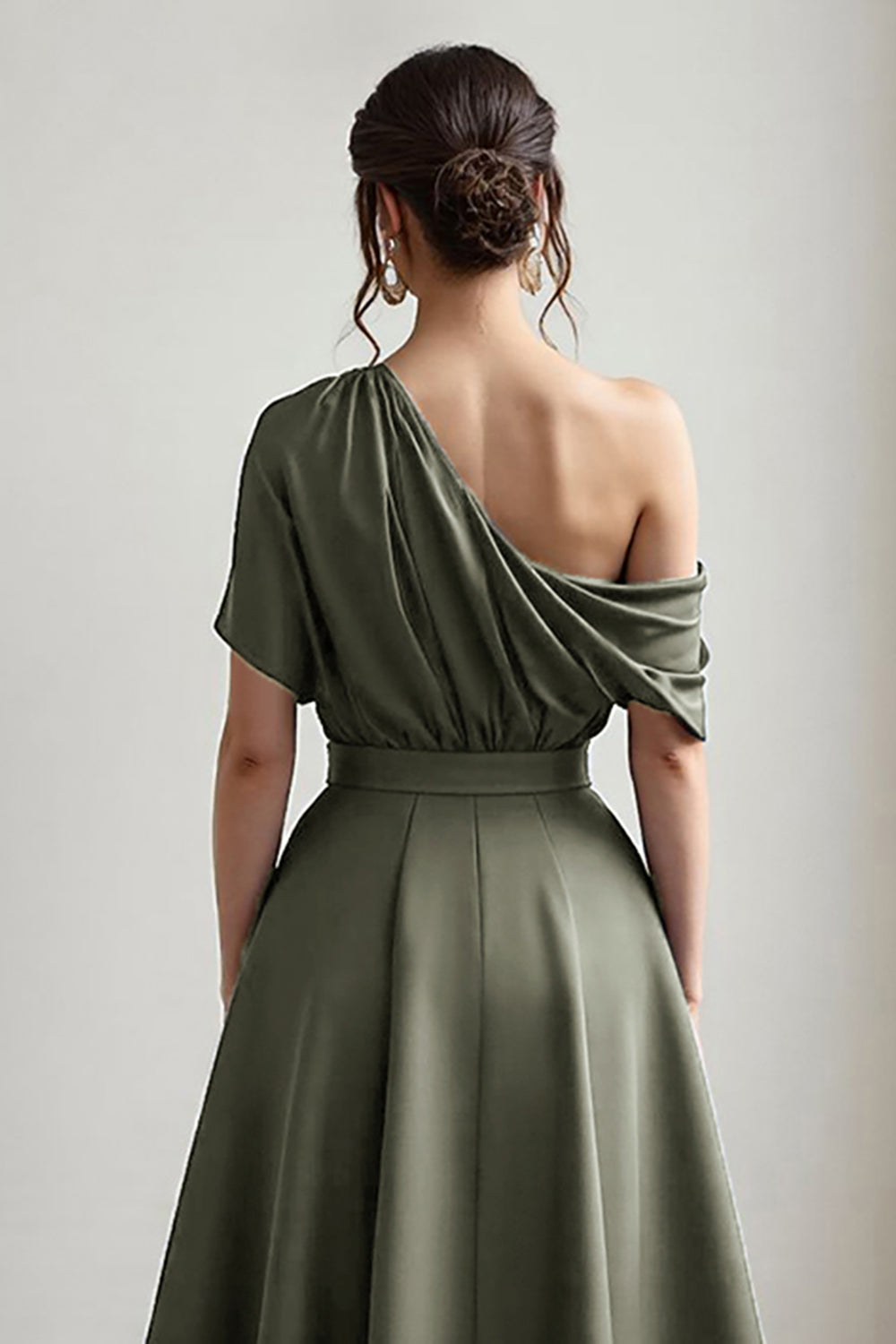 Black Satin A Line One Shoulder Long Mother Of The Bride Dress With Pockets
