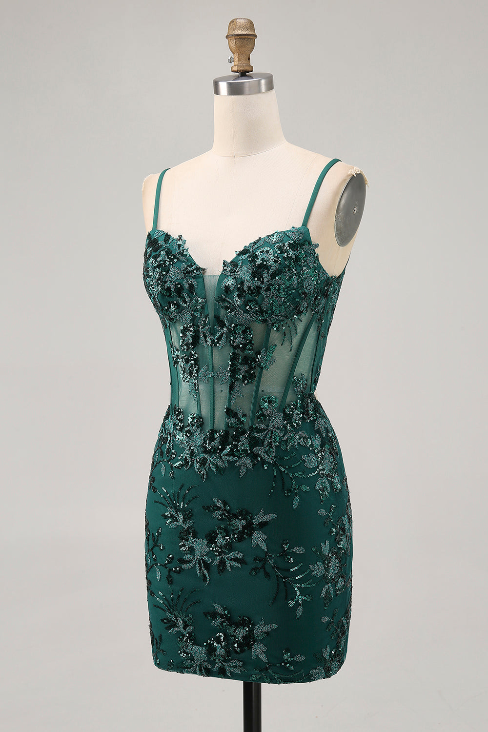 Sparkly Dark Green Bodycon Backless Corset Short Cocktail Dress with Sequins