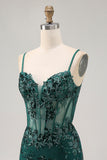 Sparkly Dark Green Bodycon Backless Corset Short Cocktail Dress with Sequins