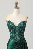 Sparkly Dark Green Bodycon Short Corset Cocktail Dress with Side Cape