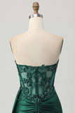 Sparkly Dark Green Bodycon Short Corset Cocktail Dress with Side Cape