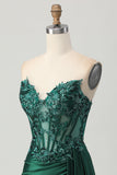 Sparkly Dark Green Bodycon Short Corset Cocktail Dress with Side Cape