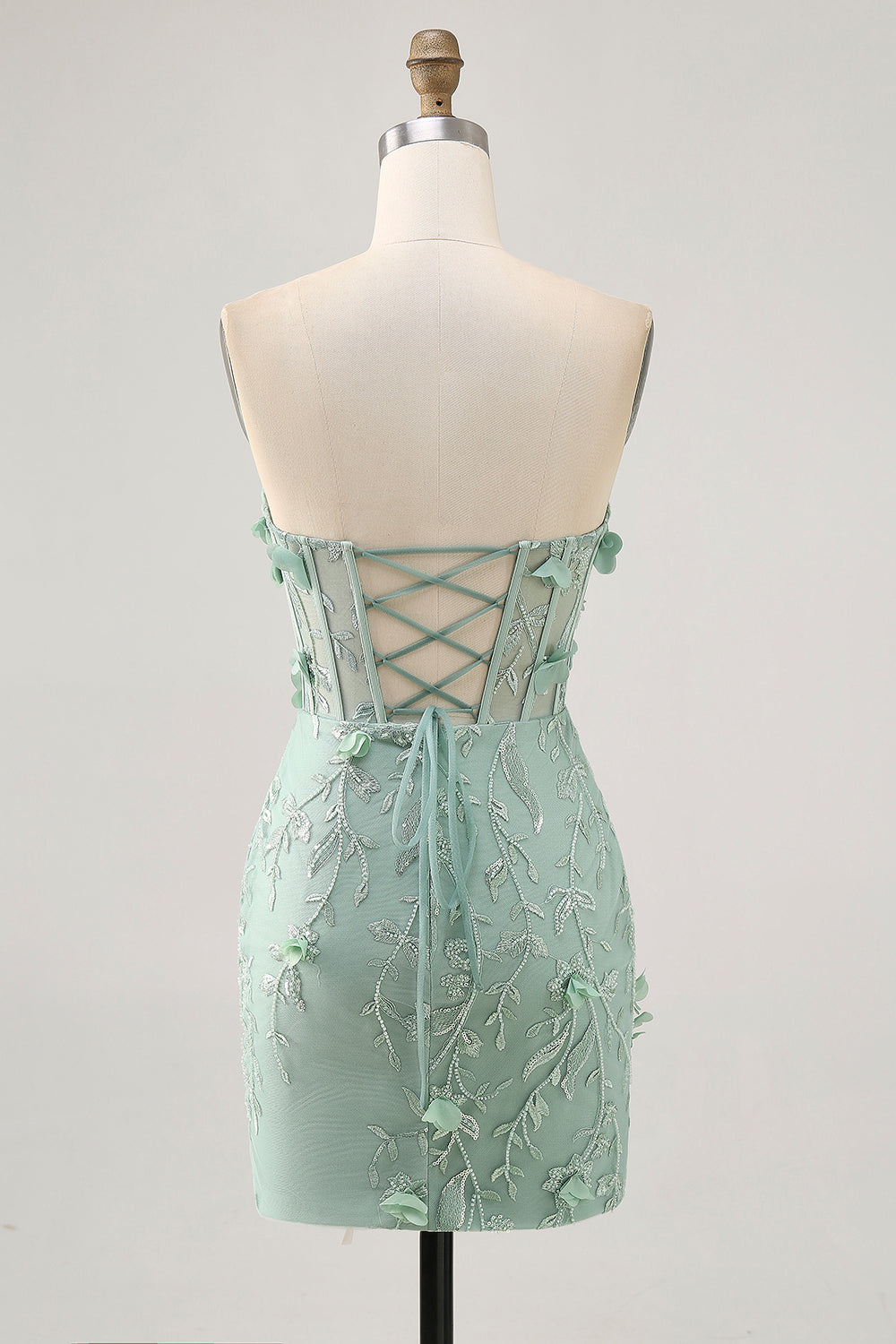 Sparkly Sage Bodycon Appliqued Corset Mini Cocktail Dress