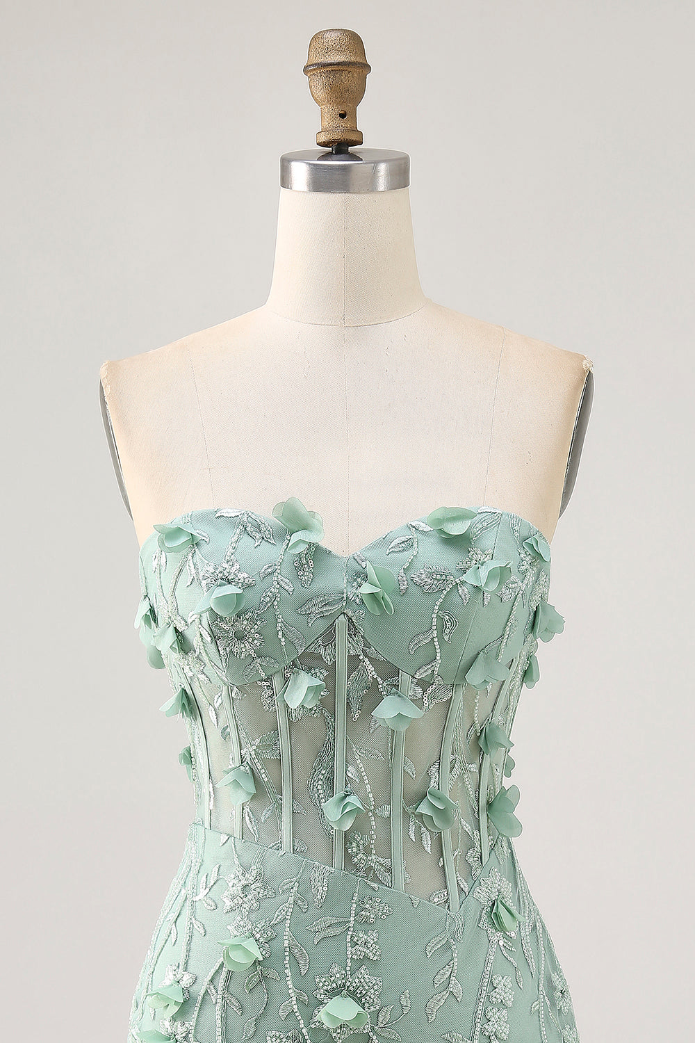 Sparkly Sage Bodycon Appliqued Corset Mini Cocktail Dress