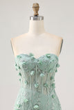 Sparkly Sage Bodycon Appliqued Corset Mini Cocktail Dress