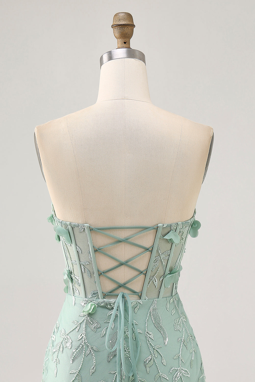 Sparkly Sage Bodycon Appliqued Corset Mini Cocktail Dress