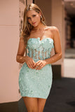Sage Sweetheart Corset Appliqued Short Homecoming Dress