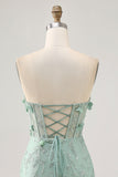 Sparkly Sage Bodycon Appliqued Corset Mini Cocktail Dress