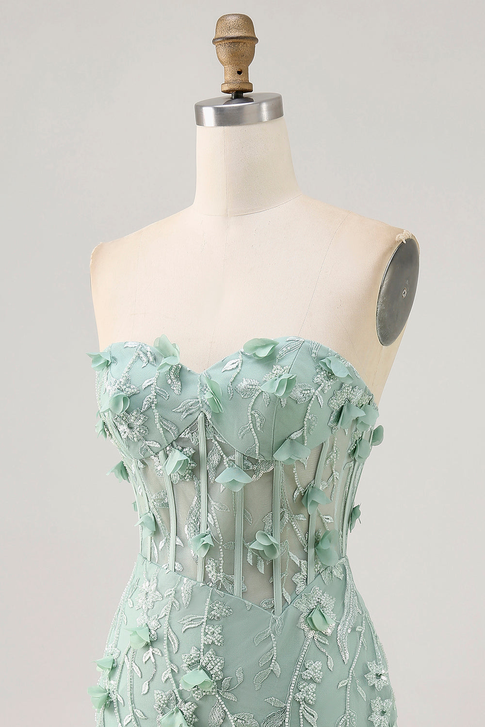 Sparkly Sage Bodycon Appliqued Corset Mini Cocktail Dress
