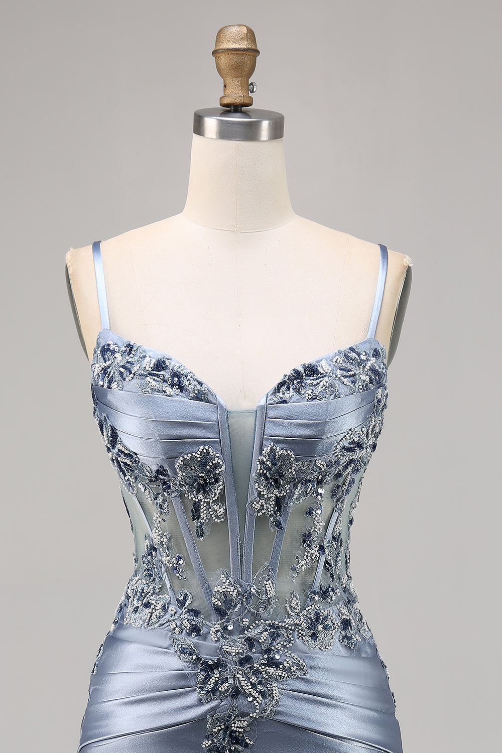 Sparkly Grey Blue Bodycon Corset Appliqued Mini Cocktail Dress