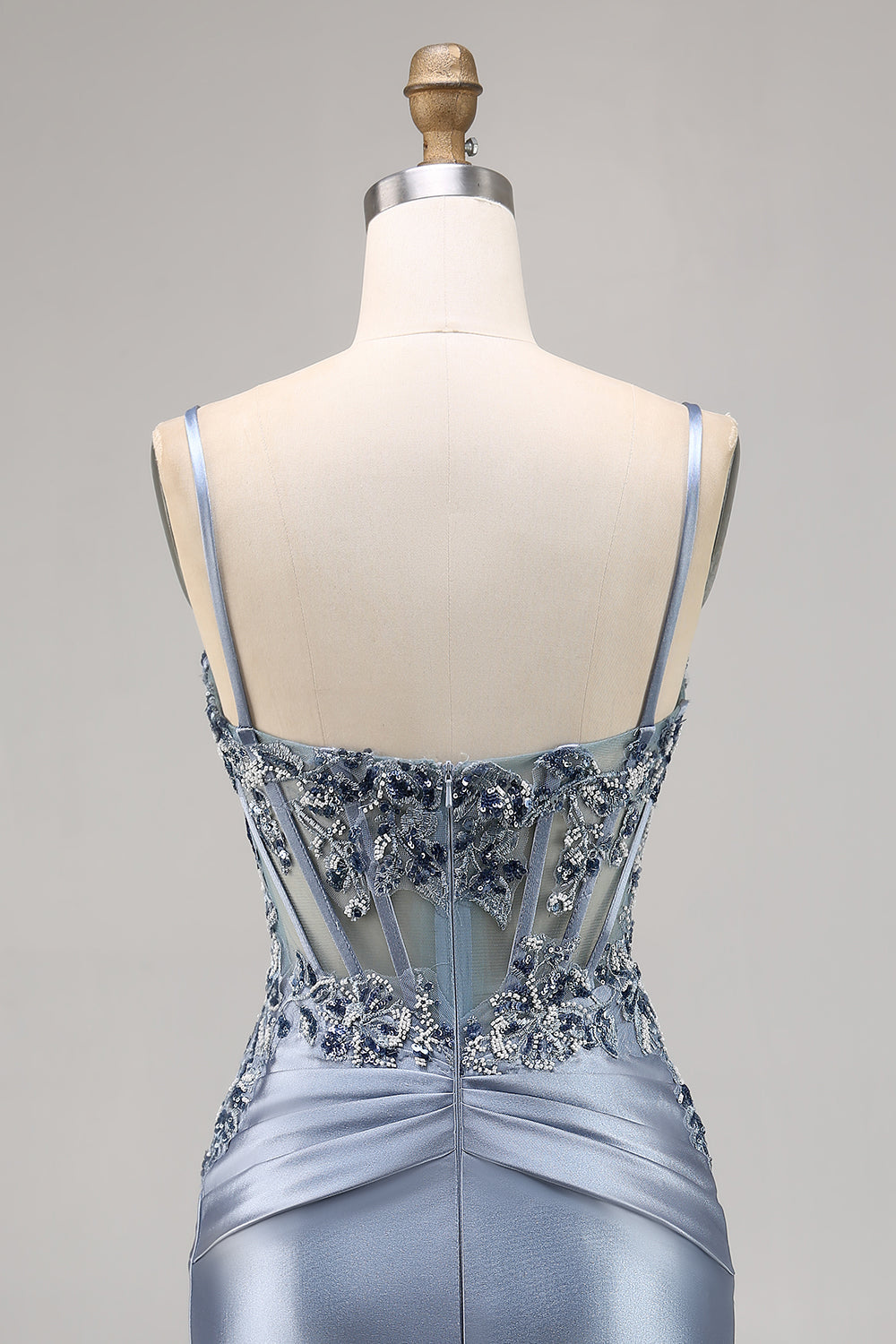Sparkly Grey Blue Bodycon Corset Appliqued Mini Cocktail Dress