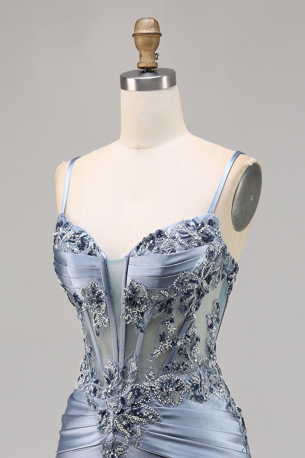 Sparkly Grey Blue Bodycon Corset Appliqued Mini Cocktail Dress