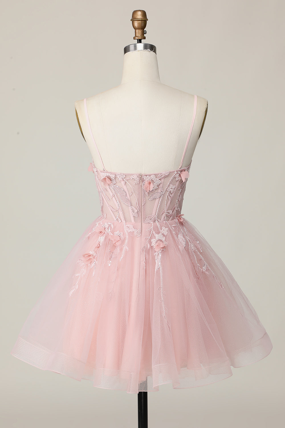 Sparkly Pink Corset Floral A Line Short Cocktail Dress