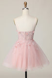 Sparkly Pink Corset Floral A Line Short Cocktail Dress