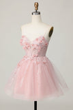Sparkly Pink Corset Floral A Line Short Cocktail Dress