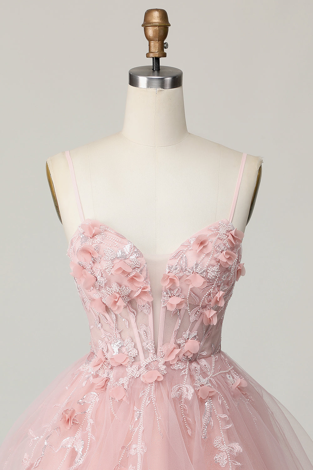 Sparkly Pink Corset Floral A Line Short Cocktail Dress