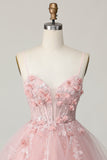 Sparkly Pink Corset Floral A Line Short Cocktail Dress