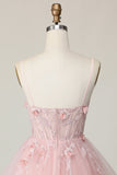 Sparkly Pink Corset Floral A Line Short Cocktail Dress