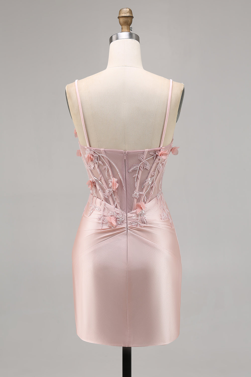 Sparkly Pink Satin Corset Bodycon Floral Mini Cocktail Dress