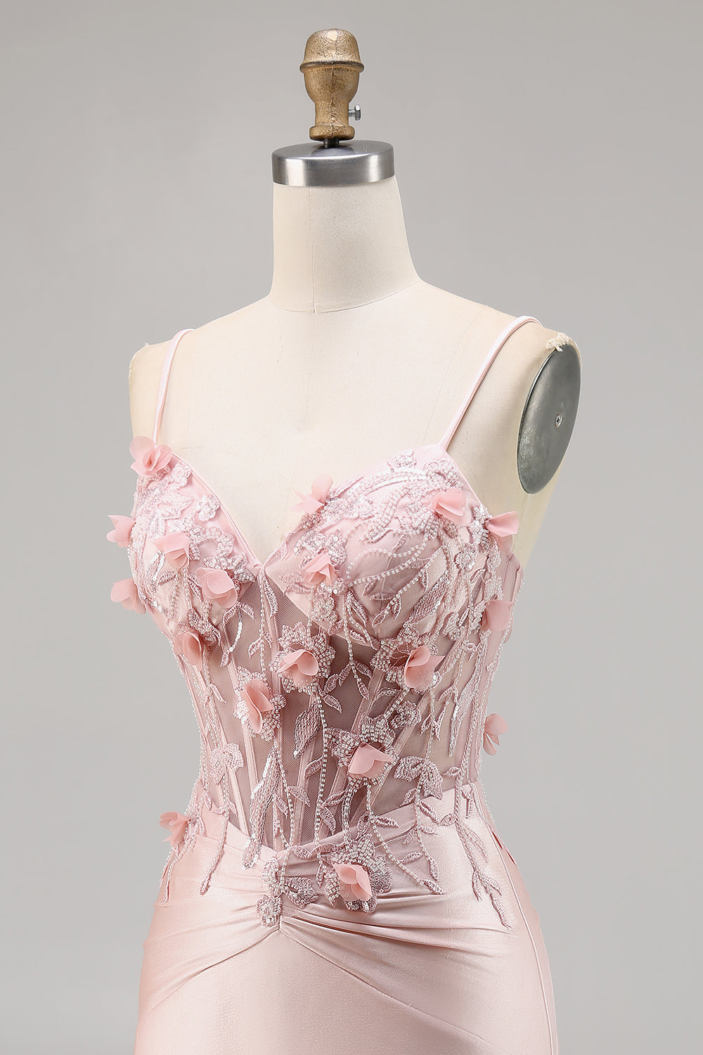 Sparkly Pink Satin Corset Bodycon Floral Mini Cocktail Dress