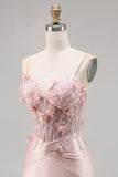 Sparkly Pink Satin Corset Bodycon Floral Mini Cocktail Dress