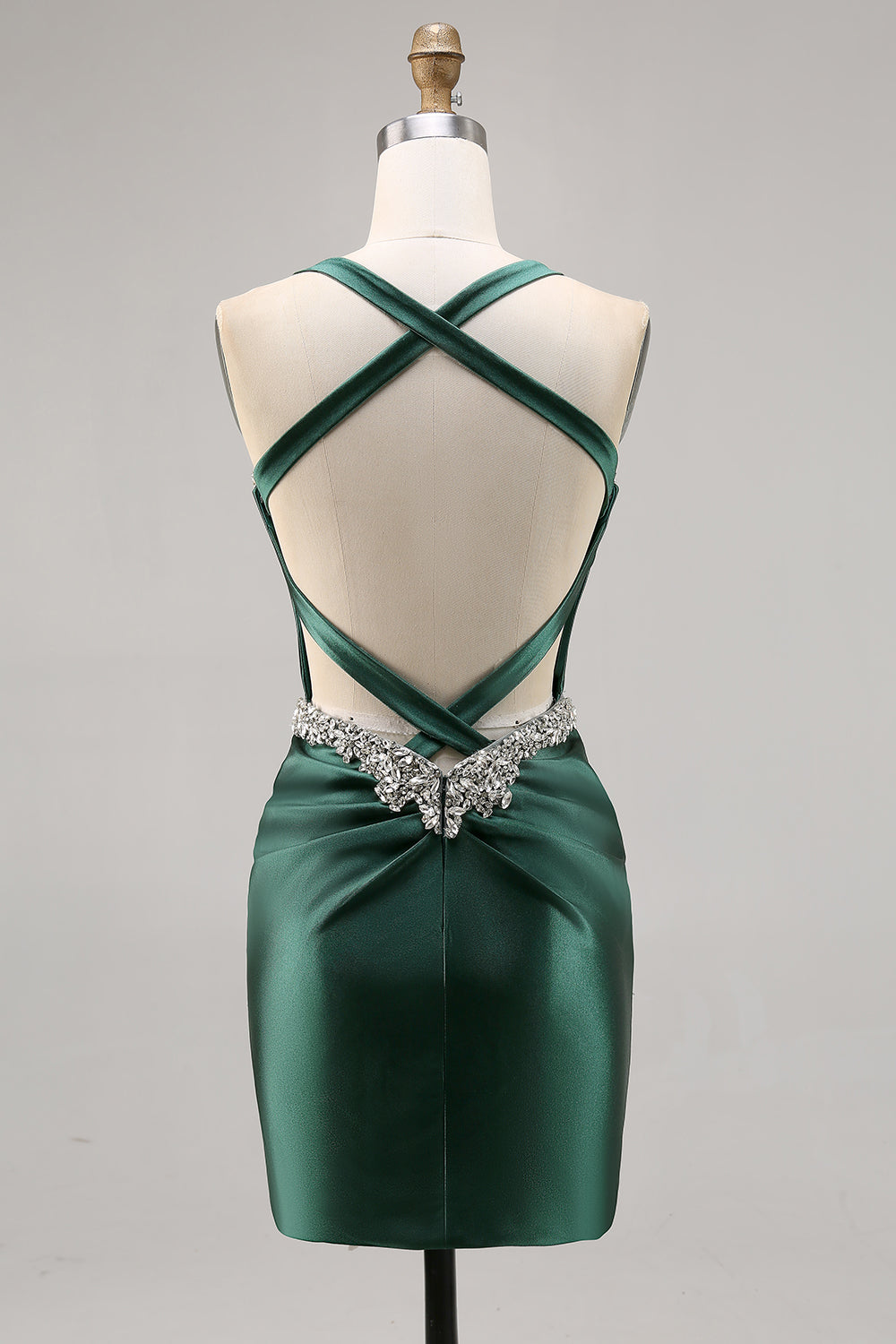 Sparkly Dark Green Satin Corset Short Cocktail Dress