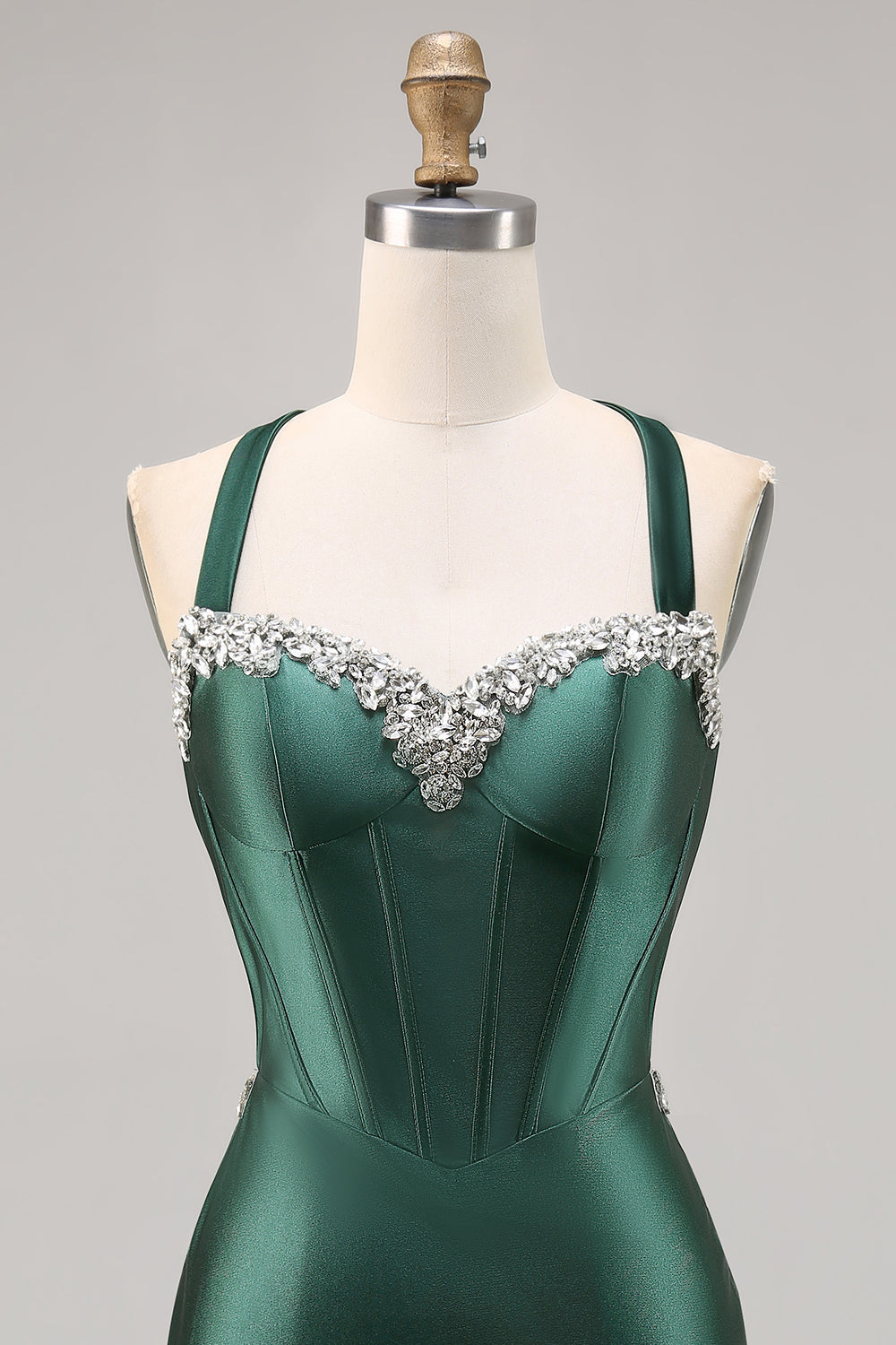 Sparkly Dark Green Satin Corset Short Cocktail Dress