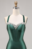 Sparkly Dark Green Satin Corset Short Cocktail Dress