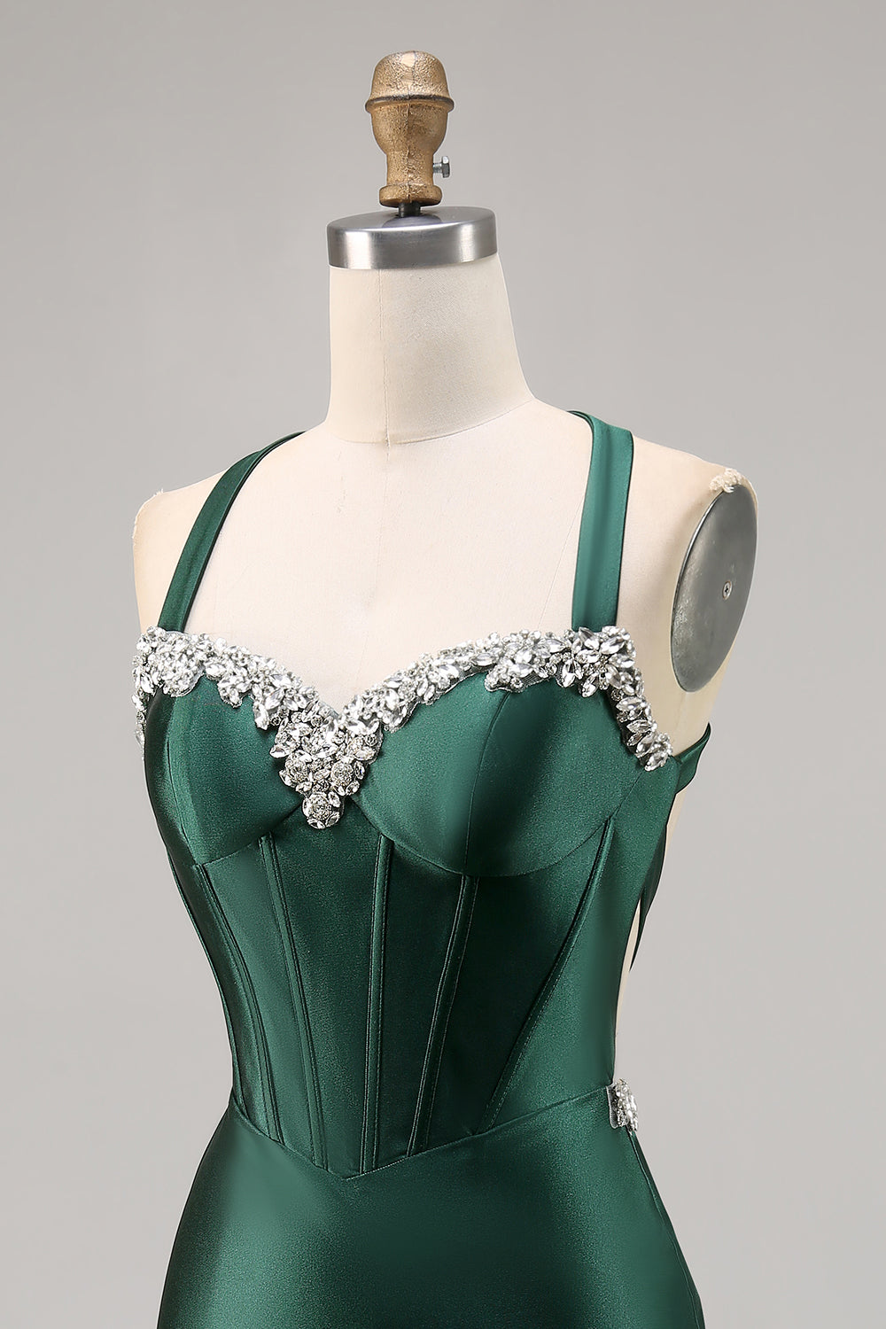 Sparkly Dark Green Satin Corset Short Cocktail Dress